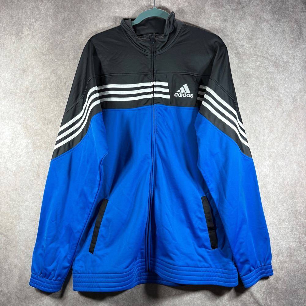 Adidas Track Jacket Mens XL Blue 3-Stripes Full Zip Athletic‎ Sportswear Gym